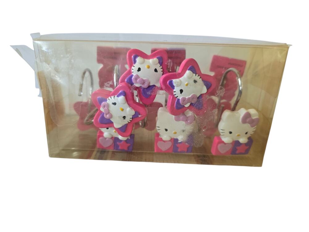 Hello Kitty 12 Piece Shower Curtain Holders Open Box